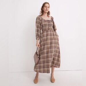 Madewell Sophia Midi Dress Cotton Plaid Academia Vibes
